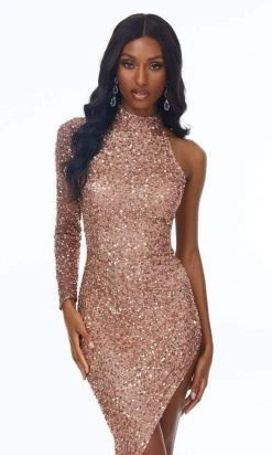 Ashley Lauren - 1975 One Sleeved Asymmetrical Hi-Low Hem Sequin Dress