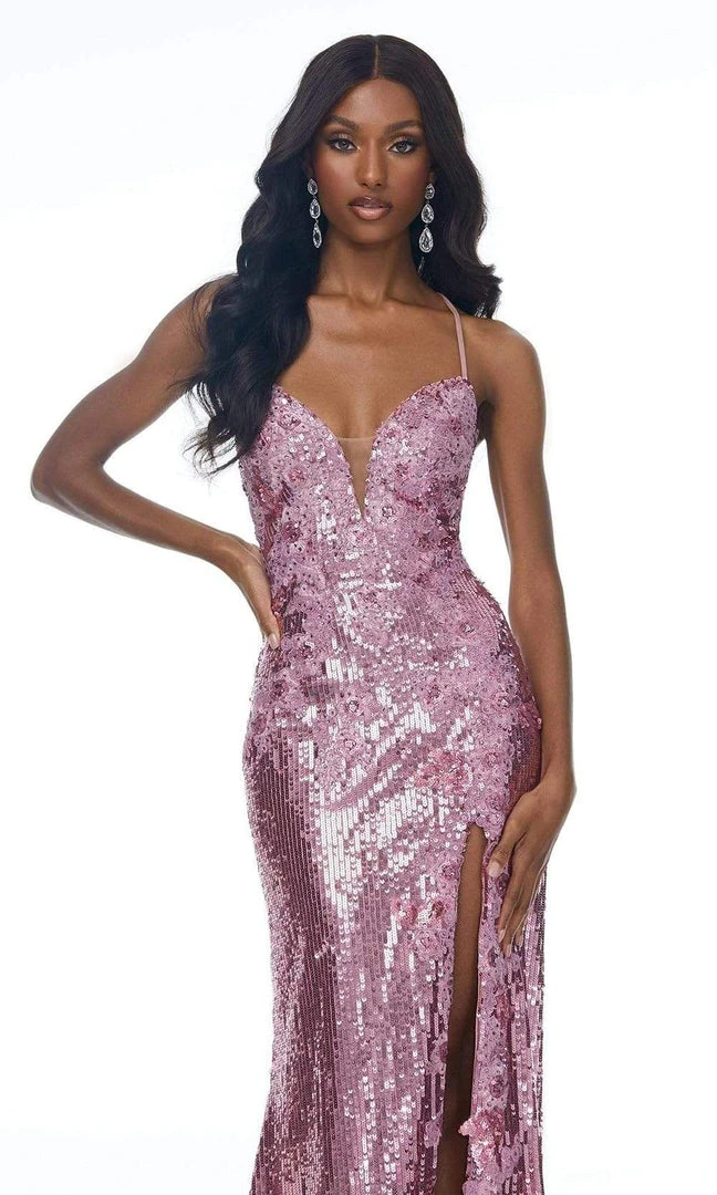 Ashley Lauren - 1996 Sequined Lace Deep V Neck Sheath Dress 8 Ashley Lauren - 1996 Sequined Lace Deep V Neck Sheath Dress