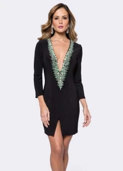 Ashley Lauren - 4038 Turquoise Beaded Jersey Cocktail Dress