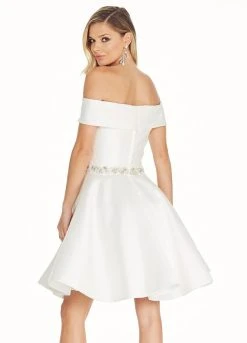 Ashley Lauren - 4058 Bedazzled Mikado Off-Shoulder A-line Dress