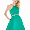 Ashley Lauren - 4071 Satin Halter Neck Crystal Beaded Belt Short Dress