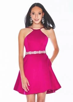 Ashley Lauren - 4071 Satin Halter Neck Crystal Beaded Belt Short Dress 12 Ashley Lauren - 4071 Satin Halter Neck Crystal Beaded Belt Short Dress