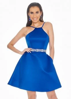 Ashley Lauren - 4071 Satin Halter Neck Crystal Beaded Belt Short Dress 13 Ashley Lauren - 4071 Satin Halter Neck Crystal Beaded Belt Short Dress