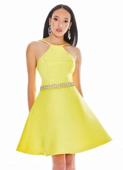 Ashley Lauren - 4071 Satin Halter Neck Crystal Beaded Belt Short Dress 15 Ashley Lauren - 4071 Satin Halter Neck Crystal Beaded Belt Short Dress