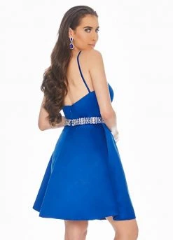 Ashley Lauren - 4071 Satin Halter Neck Crystal Beaded Belt Short Dress 14 Ashley Lauren - 4071 Satin Halter Neck Crystal Beaded Belt Short Dress