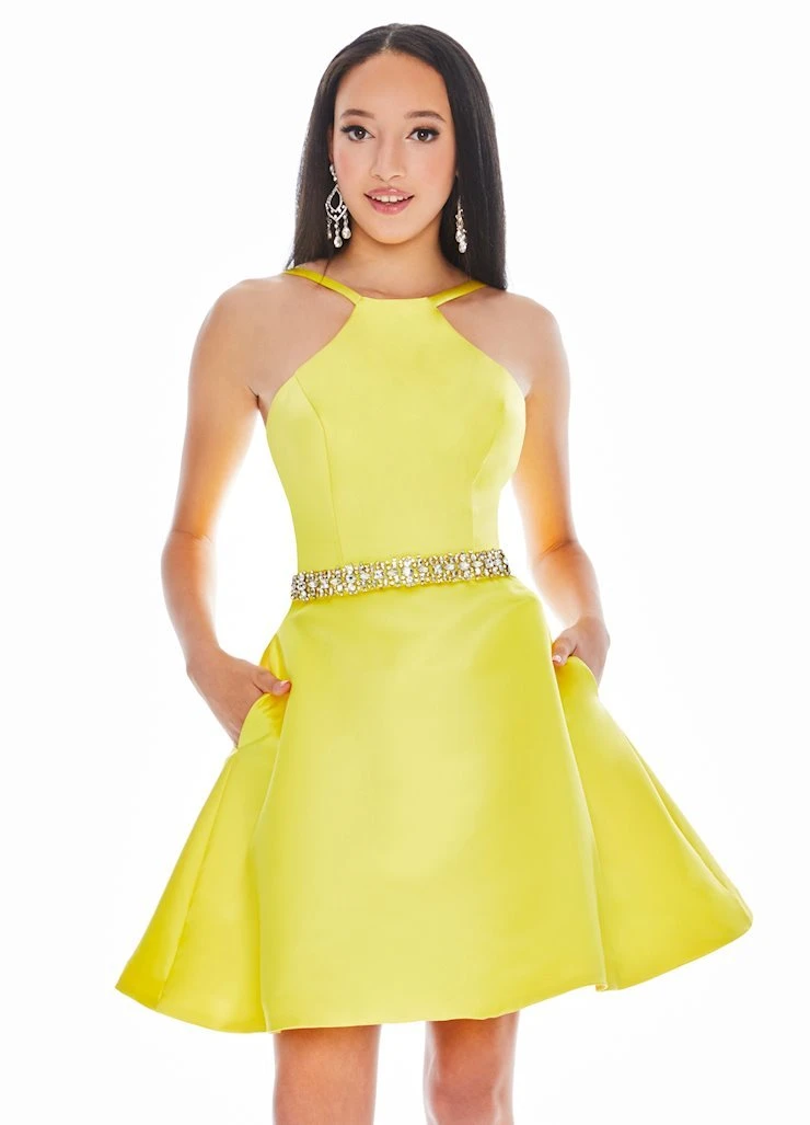 Ashley Lauren - 4071 Satin Halter Neck Crystal Beaded Belt Short Dress 9 Ashley Lauren - 4071 Satin Halter Neck Crystal Beaded Belt Short Dress