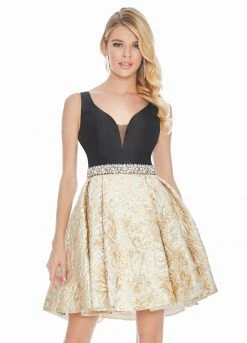 Ashley Lauren - 4076 Plunging V-Neck A-Line Cocktail Dress