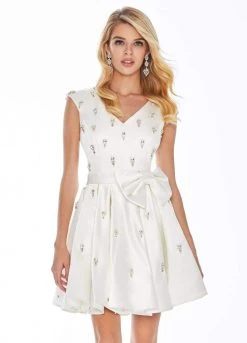 Ashley Lauren - 4080 Beaded Cap Sleeve Bow-Ornate Satin Dress 10 Ashley Lauren - 4080 Beaded Cap Sleeve Bow-Ornate Satin Dress