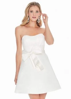 Ashley Lauren - 4082 Bow-Adorned Strapless Sweetheart Satin Dress