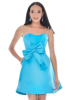 Ashley Lauren - 4082 Bow-Adorned Strapless Sweetheart Satin Dress