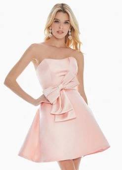 Ashley Lauren - 4082 Bow-Adorned Strapless Sweetheart Satin Dress