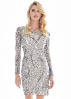 Ashley Lauren - 4122 Fully Beaded Long Sleeve Sheath Cocktail Dress