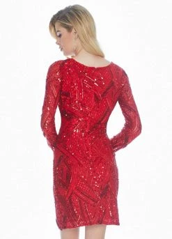 Ashley Lauren - 4122 Fully Beaded Long Sleeve Sheath Cocktail Dress