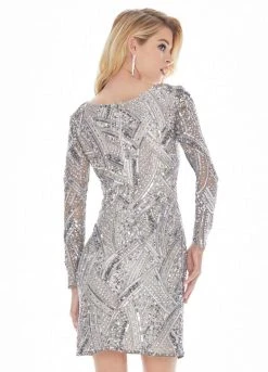 Ashley Lauren - 4122 Fully Beaded Long Sleeve Sheath Cocktail Dress