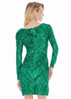 Ashley Lauren - 4122 Fully Beaded Long Sleeve Sheath Cocktail Dress