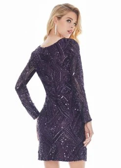 Ashley Lauren - 4122 Fully Beaded Long Sleeve Sheath Cocktail Dress