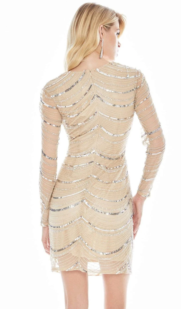 Ashley Lauren - 4128 Beaded Long Sleeve Plunging V-neck Fitted Dress 4 Ashley Lauren - 4128 Beaded Long Sleeve Plunging V-neck Fitted Dress