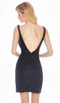 Ashley Lauren - 4132 Short Metallic Plunging V-Neck Sheath Dress