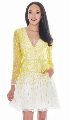 Ashley Lauren - 4134 Embellished Plunging V-neck A-line Dress