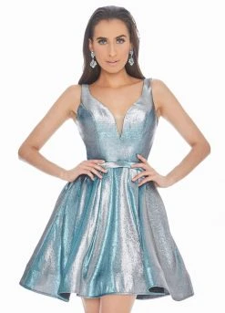 Ashley Lauren - 4175 Plunging V-neck Brocade A-line Dress