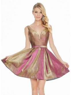 Ashley Lauren - 4175 Plunging V-neck Brocade A-line Dress