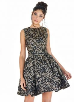 Ashley Lauren - 4210 Jewel Neck Leopard Print A-line Dress