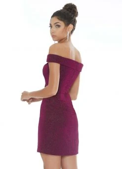 Ashley Lauren - 4240 Off-Shoulder Metallic Scuba Fitted Dress