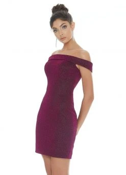 Ashley Lauren - 4240 Off-Shoulder Metallic Scuba Fitted Dress