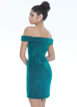 Ashley Lauren - 4240 Off-Shoulder Metallic Scuba Fitted Dress