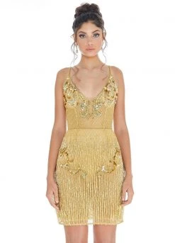 Ashley Lauren - 4261 Bead-Fringed Cocktail Sheer Dress