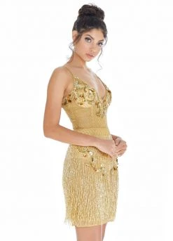 Ashley Lauren - 4261 Bead-Fringed Cocktail Sheer Dress