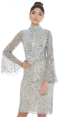 Ashley Lauren - 4265 Embellished Bell Sleeve High Neck Fitted Dress