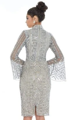 Ashley Lauren - 4265 Embellished Bell Sleeve High Neck Fitted Dress