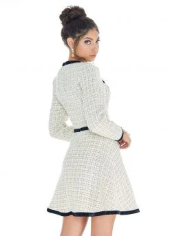 Ashley Lauren - 4281 Long Sleeve Jewel Neck Tweed A-line Dress