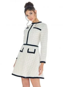 Ashley Lauren - 4281 Long Sleeve Jewel Neck Tweed A-line Dress 7 Ashley Lauren - 4281 Long Sleeve Jewel Neck Tweed A-line Dress