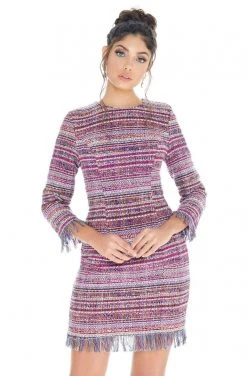Ashley Lauren - 4283 Quarter Length Sleeve Tweed Fringe Dress