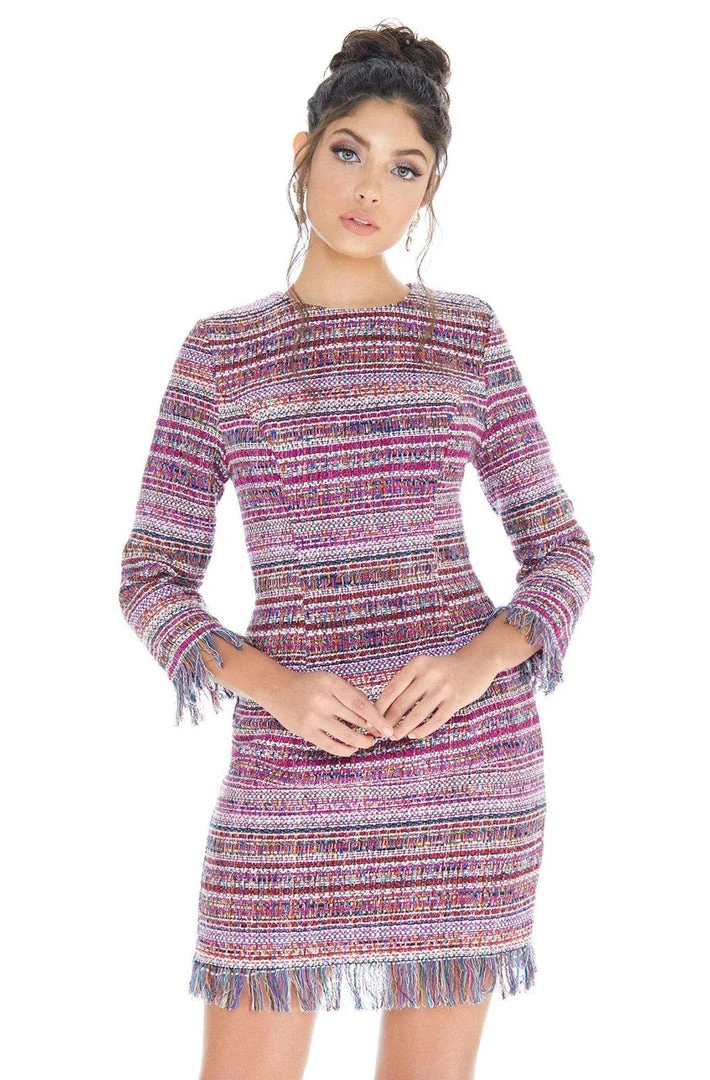 Ashley Lauren - 4283 Quarter Length Sleeve Tweed Fringe Dress 3 Ashley Lauren - 4283 Quarter Length Sleeve Tweed Fringe Dress