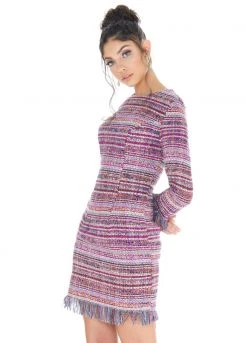 Ashley Lauren - 4283 Quarter Length Sleeve Tweed Fringe Dress 7 Ashley Lauren - 4283 Quarter Length Sleeve Tweed Fringe Dress