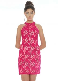 Ashley Lauren - 4292 Halter Beaded Lace Cocktail Dress