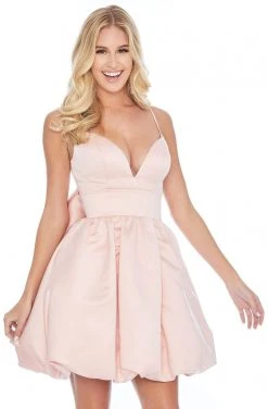 Ashley Lauren - 4296 Deep V-neck Satin Dress With Bow