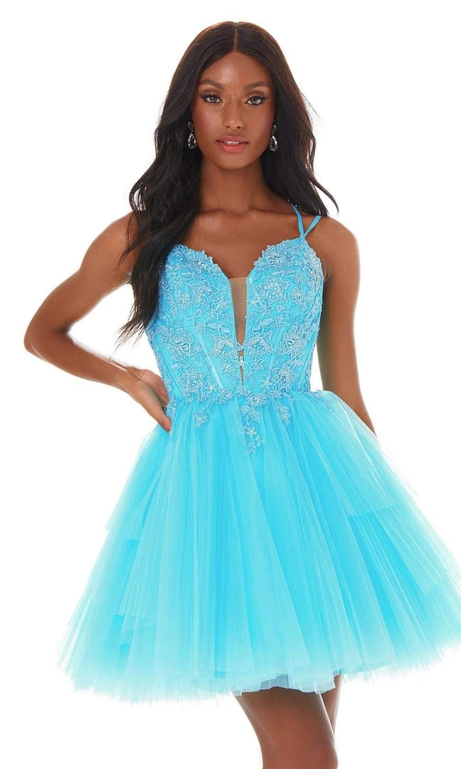 Ashley Lauren - 4299 Embroidered Deep V Neck Tulle A-line Dress 3 Ashley Lauren - 4299 Embroidered Deep V Neck Tulle A-line Dress