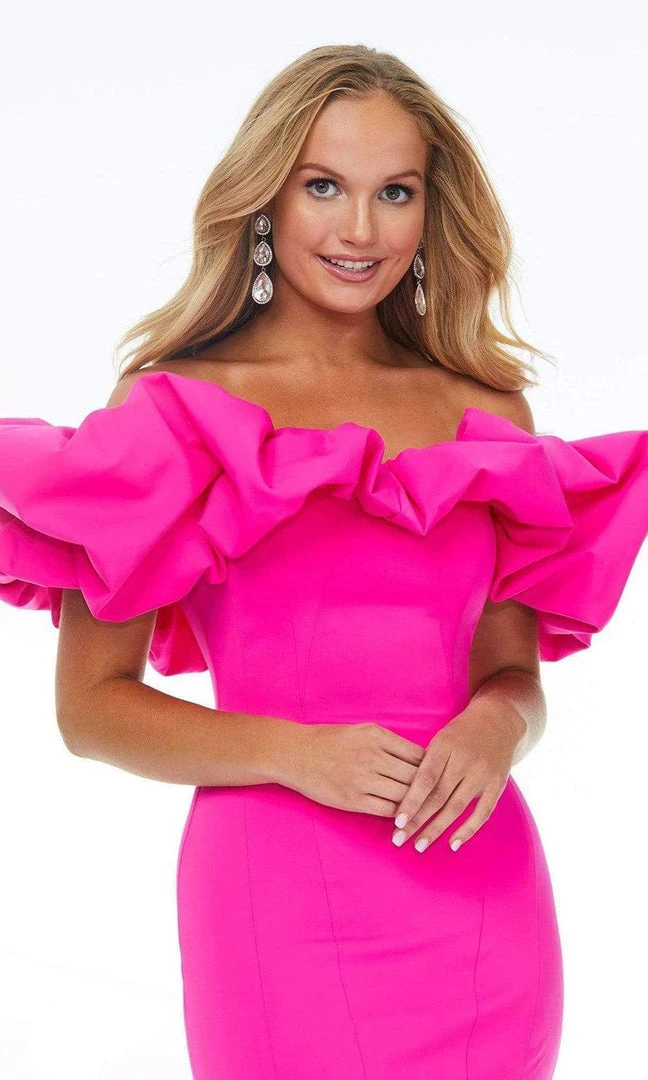 Ashley Lauren - 4337 Puff Ruffle Off Shoulder Sheath Cocktail Dress 5 Ashley Lauren - 4337 Puff Ruffle Off Shoulder Sheath Cocktail Dress