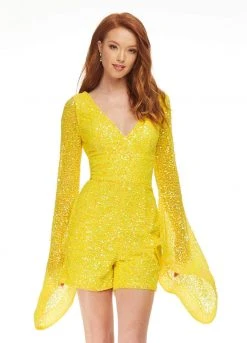 Ashley Lauren - 4338 Beaded Bell Sleeve Romper