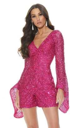 Ashley Lauren - 4338 Beaded Bell Sleeve Romper
