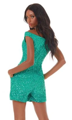 Ashley Lauren - 4393 Off-Shoulder Sweetheart Fully Beaded Romper