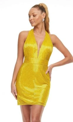 Ashley Lauren - 4459 Bead-Showered Plunging Cocktail Dress