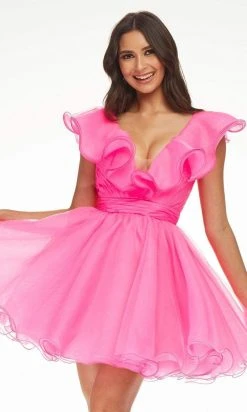 Ashley Lauren - 4464 Ruffled Plunging V-Neck Cocktail Dress