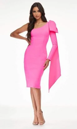 Ashley Lauren - 4480 Bow Tie Single Shoulder Midi Dress 11 Ashley Lauren - 4480 Bow Tie Single Shoulder Midi Dress