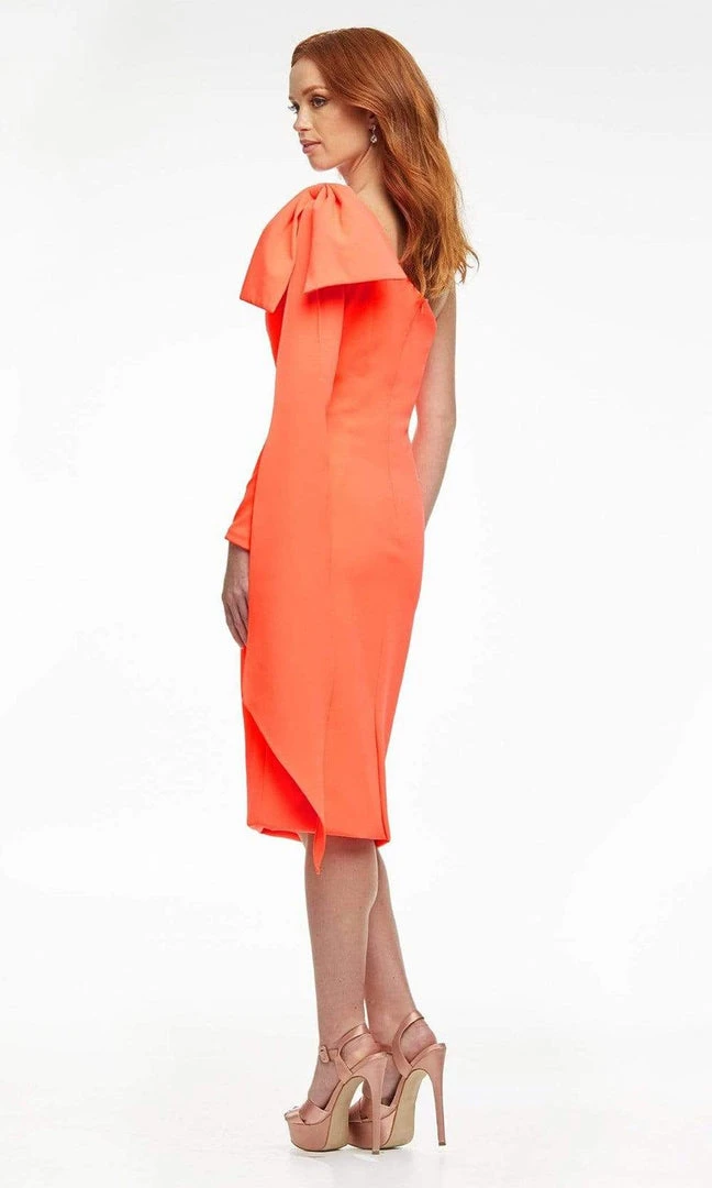 Ashley Lauren - 4480 Bow Tie Single Shoulder Midi Dress 4 Ashley Lauren - 4480 Bow Tie Single Shoulder Midi Dress