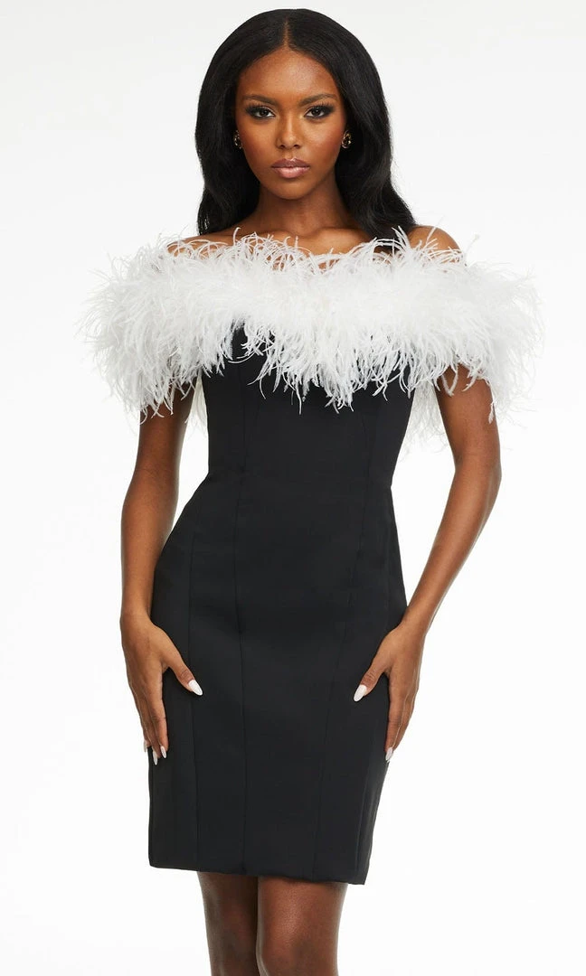 Ashley Lauren - 4490 Off Shoulder Feather Short Dress 6 Ashley Lauren - 4490 Off Shoulder Feather Short Dress